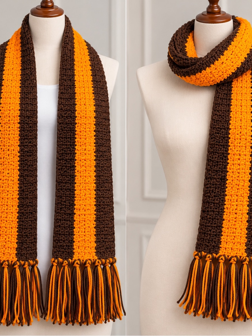 Striped Brown and Orange Crochet Scarf - Women Accessories